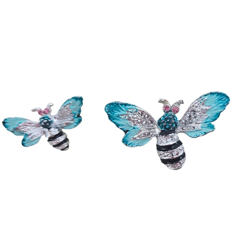 Unbranded Brooch Pin Set Womens OS Enamel Rhinestone Bee Butterfly Blue EUC